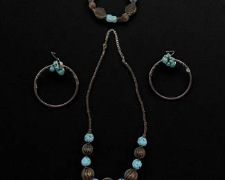 4-Piece Turquoise And Bronze Beaded Jewelry, Possibly Kirks Folly