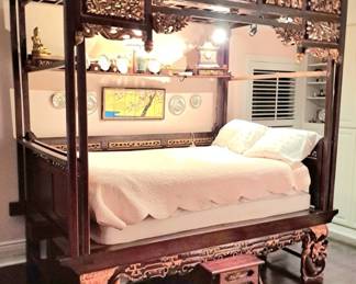 Antique Hand Carved Chinese Hardwood Opium Bed, 19th Century