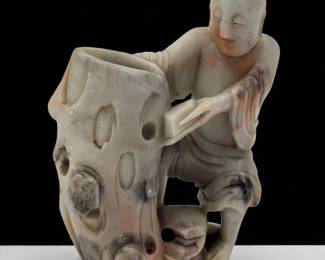 A Finely Carved Chinese Shoushan Stone Sculpture Depicting An Immortal
