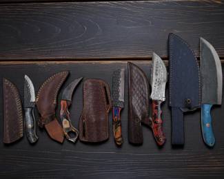 5Pc Hand Made Damascus Steel Knives And Sheaths