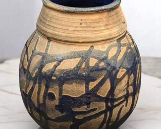 Vintage Pit Fire Art Pottery Vase, Signed John, Last Name Illegible