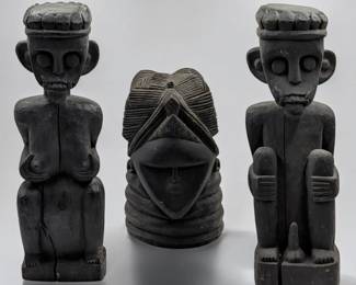 Lot Of 3 Vintage African Carved Wood Sculptures / Mask