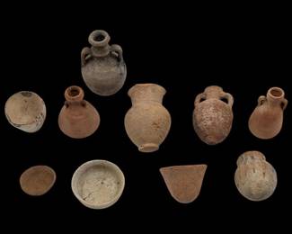Lot Of 10 Old Pottery Miniature Vases / Vessel, Some Roman Amphora