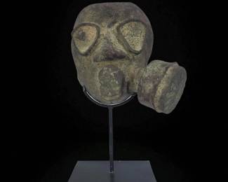 RARE Original Bronze Sculpture M44 British Gas Mask Ca 1939 With Stand Unsigned