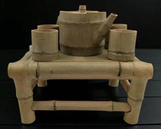 Chinese Bamboo Design Yixing Clay Teapot Set With Impressed Seal Mark