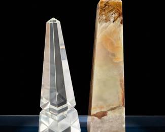 Pair Of Finely Carved Onyx And Glass Obelisks
