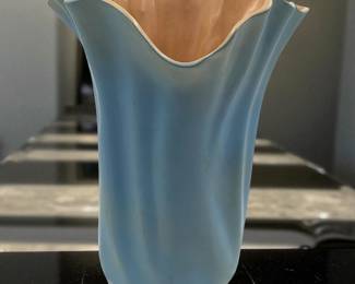 Large Vintage Roseville Pottery Blue And Orange Ruffled Vase