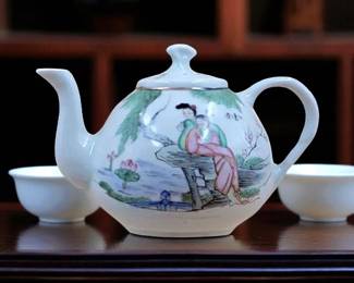 Small Antique Chinese Famille Rose Porcelain Teapot With Mark
