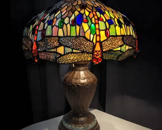 Vintage Tiffany Style Stained Glass Table Lamp