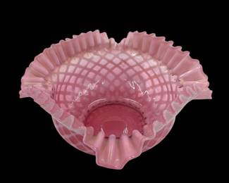 Vintage Fenton Pink Cranberry Glass Diamond Bowl