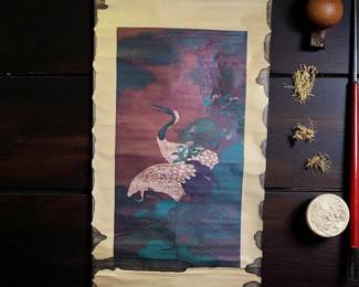A Chinese Scroll Painting With Birds And Calligraphy