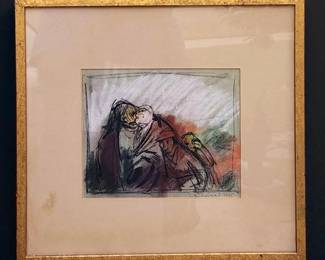 American European-Frantisek Reichental 1895-1971 Crayon Drawing Signed & Dated 1945