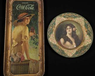 A Pair Of Antique Advertising Trays, Early Anheuser Busch Advertising Tray And Coca-Cola Tray