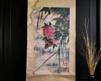 A Chinese Scroll Watercolor Painting With Calligraphy And Seal Marks Age Unknown