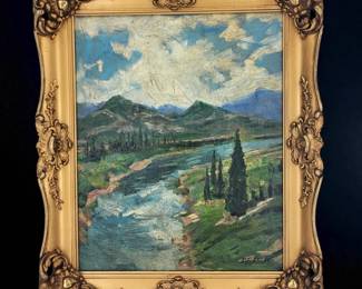 Oil On Canvas Landscape painting Attributed To Lin Dachuan China 1912-1985