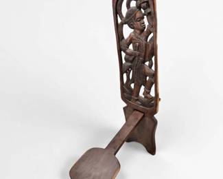 African Contemporary Signed Two-Piece Wood Carved Tribal Elder Style Seat