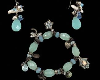 Vintage Kirks Folly Glass Beaded Pendant Bracelet And Pair Of Earrings