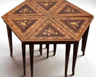 Set Of 6 Italian Marquetry Inlaid Triangular Tables