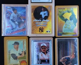 6 Collectable Sports Cards Aaron Judge 2015 Rookie Gold, Mickey Mantle Patrick Ewing And Dale Sr