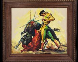 Oil On Canvas Signed D Cardenas Mexico 20th Century "Matador In A Bullfight"