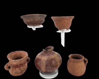 A Lot Of 5 Pre-Columbian Pottery Vessels, Bowls & Pots Various Sizes