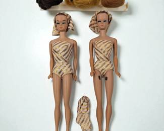 Pair Of Vintage 1960s Mattel Fashion Queen Barbie Dolls With Extra Wigs And Outfit, NO BOX