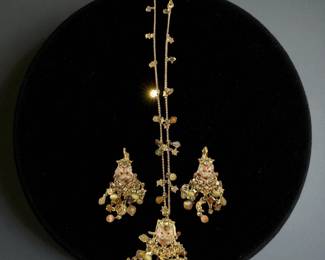 Vintage Kirks Folly Enamel Cat Gold Tone Pendant Necklace And Earrings