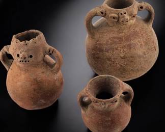 Set Of 3 Pre-Columbian Pottery Vessels Zoomorphic Pottery Jars