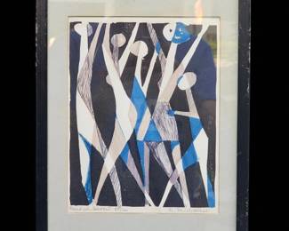 American European-Frantisek Reichental 1895-1971 Hand Colored Linocut Signed