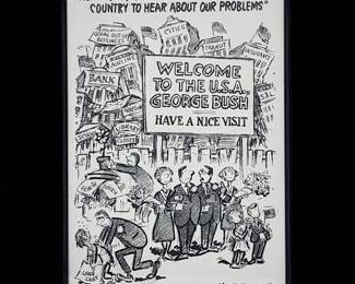 American-Herb Block 1909-2001-1991 Illustration "George Bush Welcome To The USA"