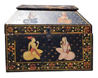 Antique Polychromed Painted Anglo Indian Box / Small Trunk 19th C