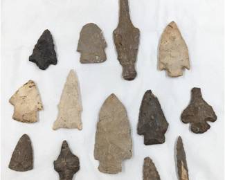 Grouping Of 13 Native American Stone Arrowheads