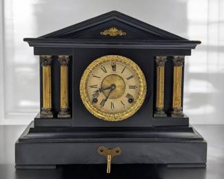 An Antique Sessions Black And Gold Mantel Clock, Does Tick