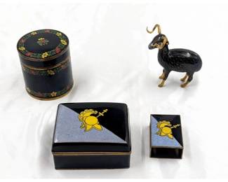 Lot Of 4 Assorted Brass Black Cloisonne Items