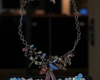 Vintage Kirks Folly Crystal And Glass Bead Charm Necklace