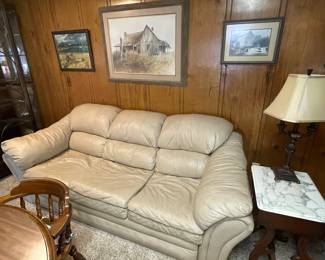 Neutral tone leather sofa