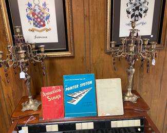 CrAZY HUGE pair of French bronze candelabras with crystals.