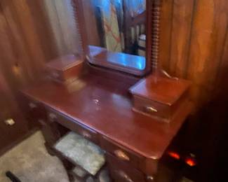 Solid Walnut Vanity w/ Glove Boxes & a Seat