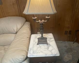 Marble Top Table & Nice Lamp