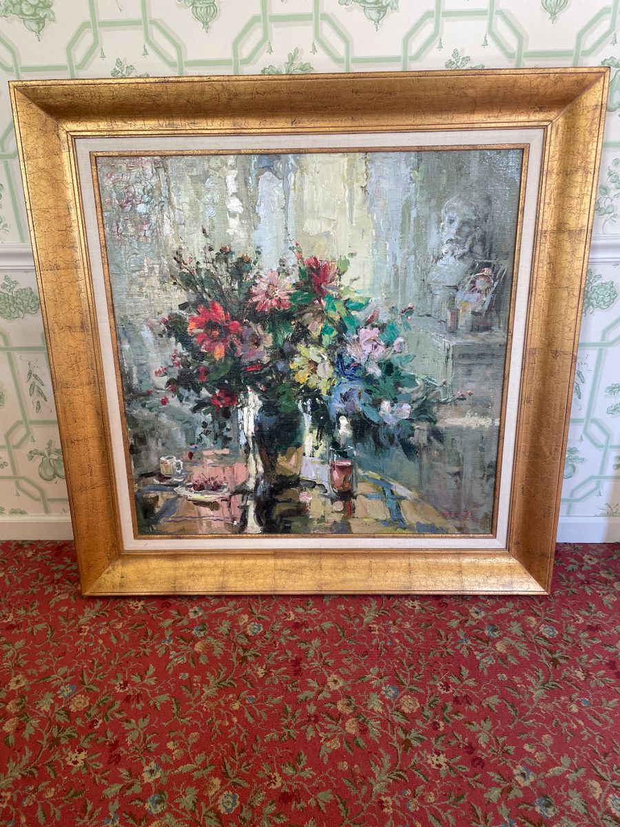Oil Painting Flowers Artist Signed - 46.5" x 47" - $1500.00