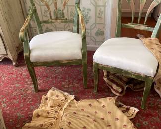 Chairs have White Upholstered Seat and Fabric Seat Covers