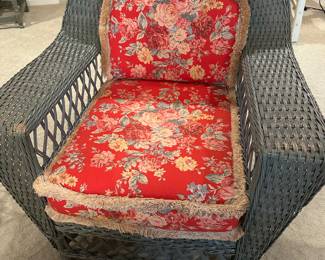 Wicker Wingback Chair with Upholstered Red Floral Cushion 36 x 34 x 30 - $210.00