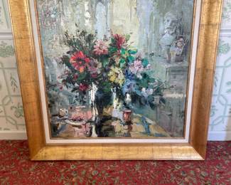Oil Painting Flowers Artist Signed - 46.5" x 47" - $1500.00