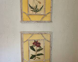 Pair of All Wood Flower in Yellow Twig Wood Frames - $77.00