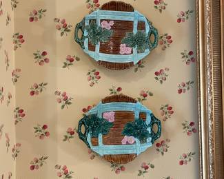 Majolica Wares, Inc. 2 Handled Brown with Pink Flower - 10x8" Platter - Set of 4 - $125.00