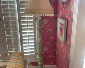 Vintage Green Spindle Wood Floor Lamp - $97.00