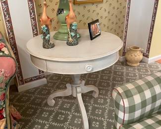 Round Wood Pedestal Accent Table with One Drawer - $224.00
