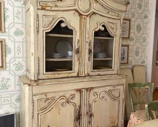 French Country Distressed White Wood Hutch 5'w x 93" t x 20" d - $525.00