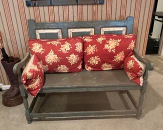 Rustic Wooden Distressed Blue-Gray Bench 40 x 47 x 23 in. - $218.00