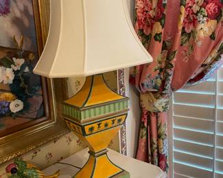 Large Wood Painted Wood Table Lamp 32" - $125.00